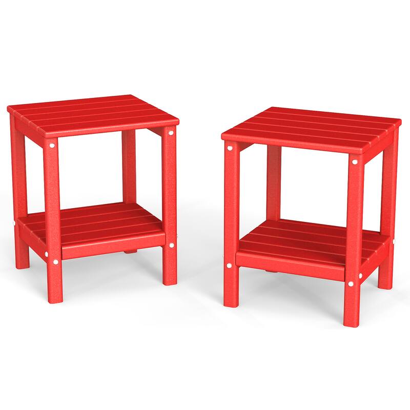 Front. FODINGHILL - Adirondack Outdoor Side Table Set of 2, 14x13 Inch, All-Weather HDPE Plastic for Patio & Porch - Red.