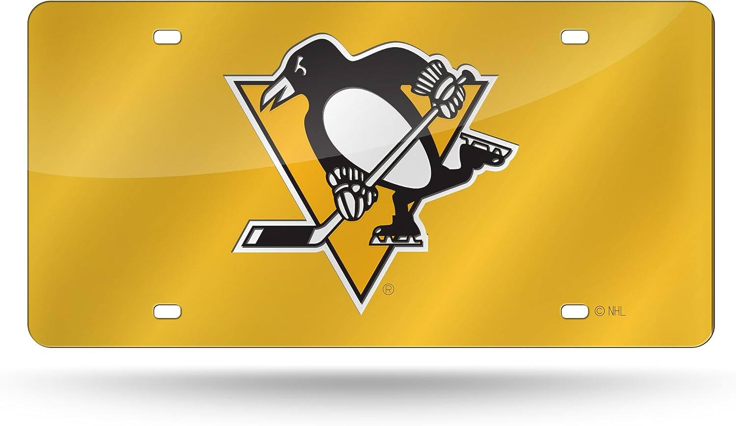 Pittsburgh Penguins Gold Mirror Look Acrylic License Plate Laser Tag