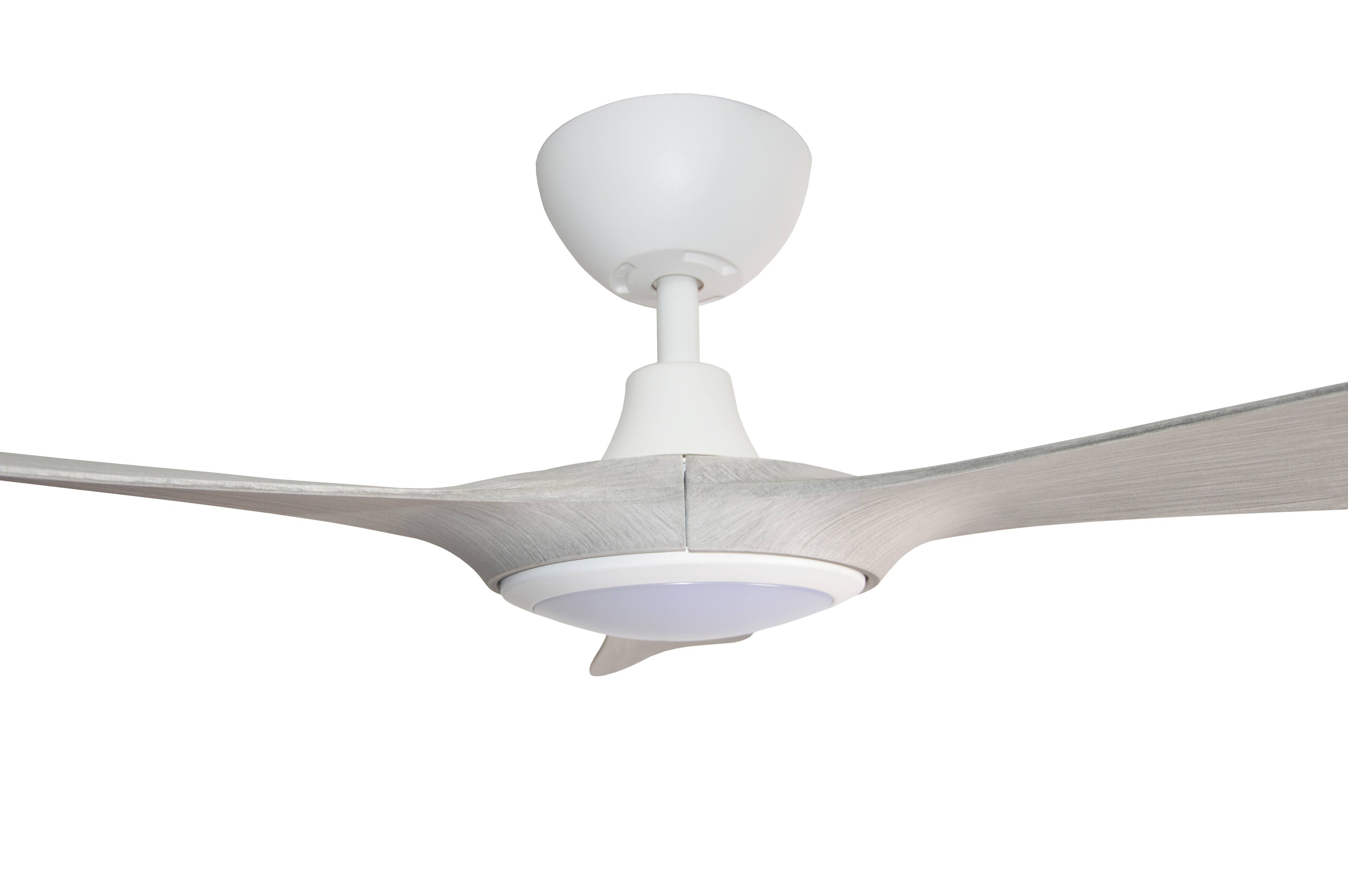 Alt View 2. ENLIGHT - 60" Smart Ceiling Fan, IP66 Outdoor/Coastal, CCT & Dimmable LED, Durable, Efficient, Quiet DC Motor, Matter, 3 Blades - White Oak Woodgrain.