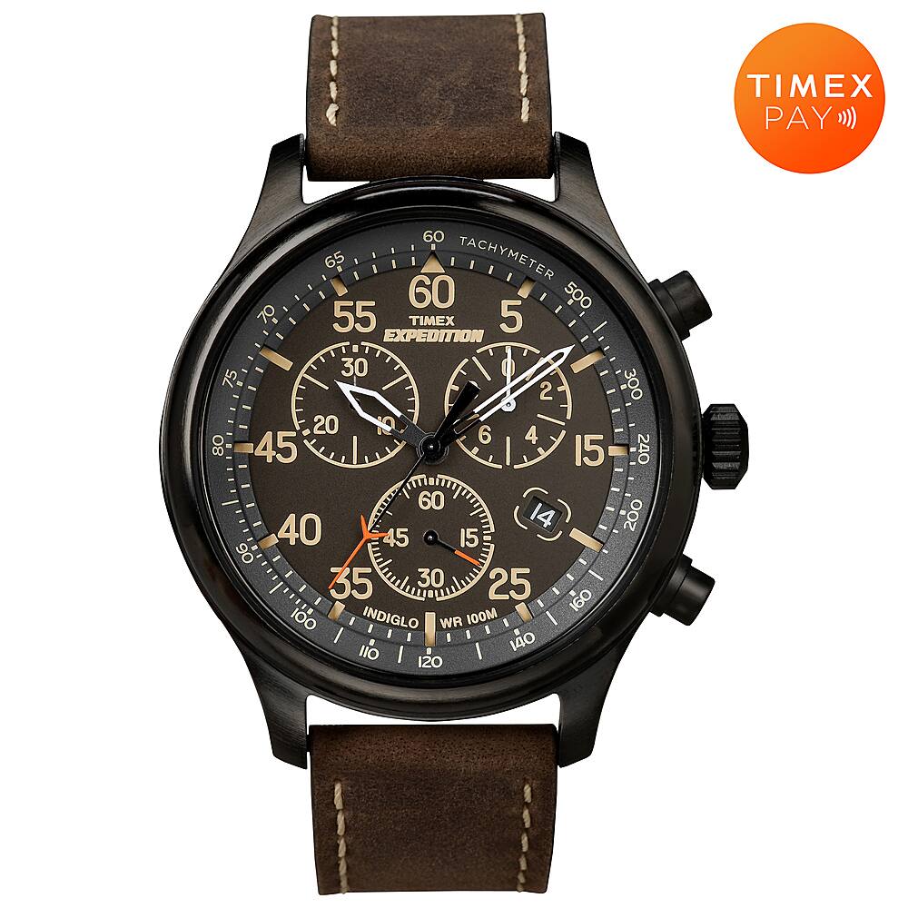 Front. Timex - Men’s Expedition Field Chrono 43mm Watch with Pay - Brown/Black/Timex Pay.