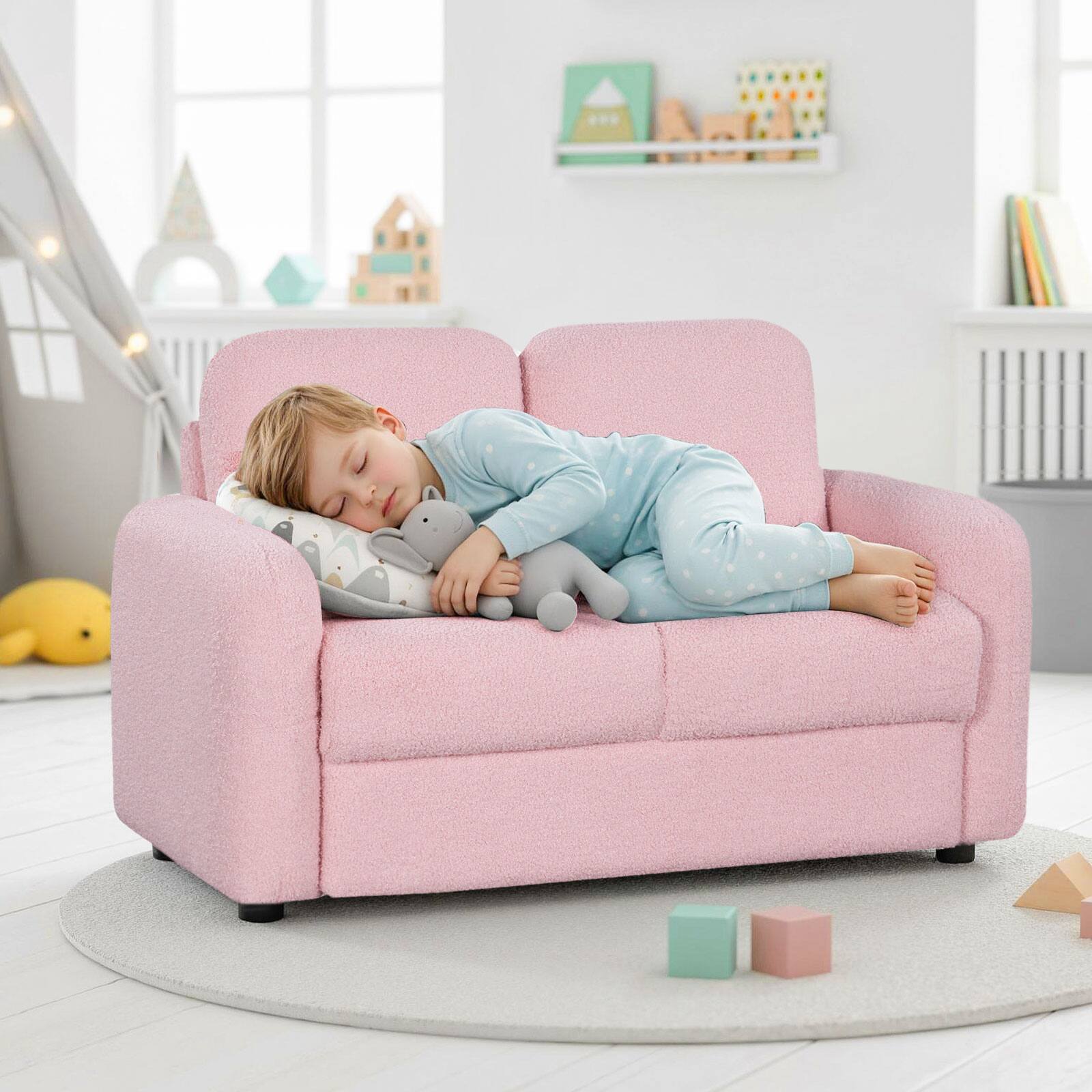 Alt View 1. Gymax - Gymax 2-Seat Kids Sofa Toddler Sofa Couch w/ Soft Teddy Fleece Upholstery Pink - Pink.