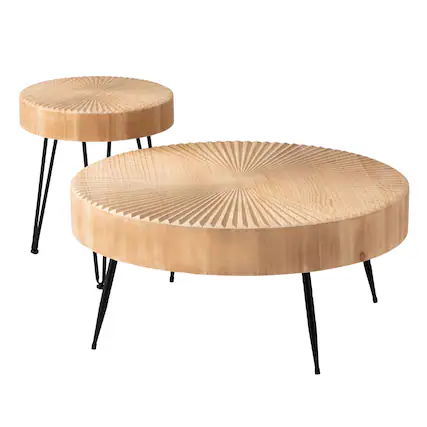 Front. COZAYH - COZAYH 2 Piece Round Coffee Tables, Wooden Living Room Furniture, Radial Pattern - Wood.