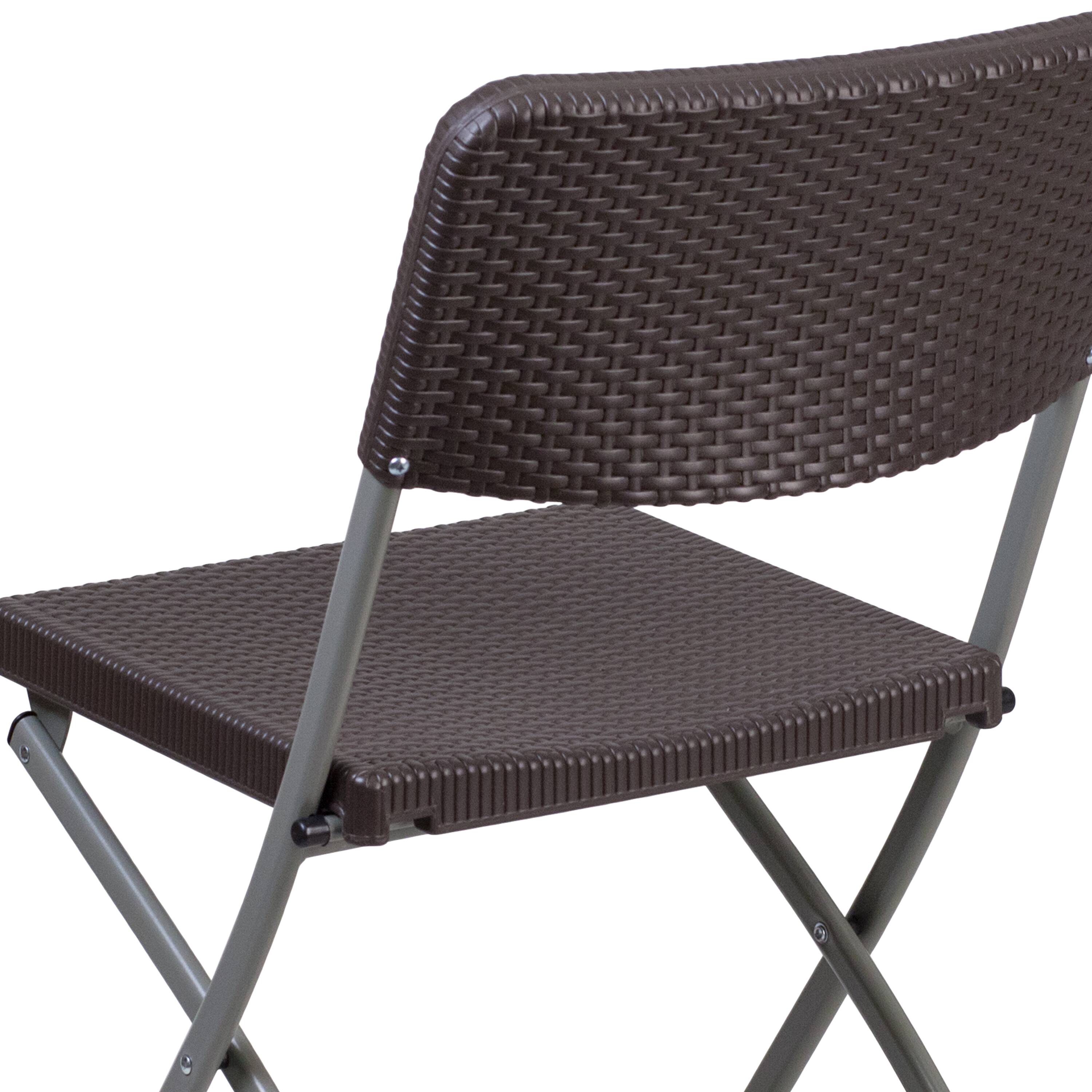 Alt View 10. Emma + Oliver - 6 Pack Rattan Plastic Folding Chair with Gray Frame - Brown.
