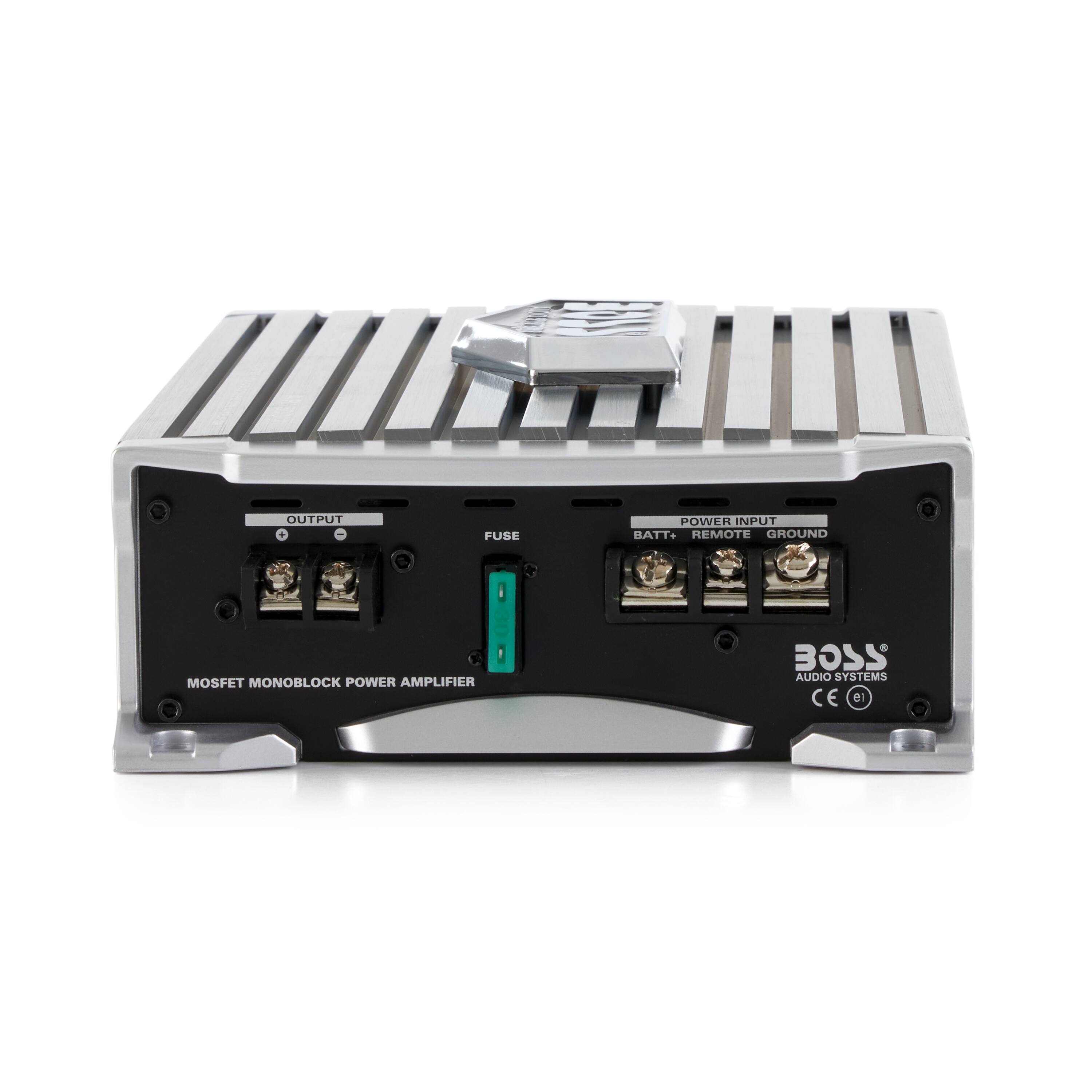 MOSFET MONOBLOCK POWER AMPLIFIER

BOSS AUDIO SYSTEMS

POWER INPUT
BATT+ REMOTE GROUND

OUTPUT

FUSE