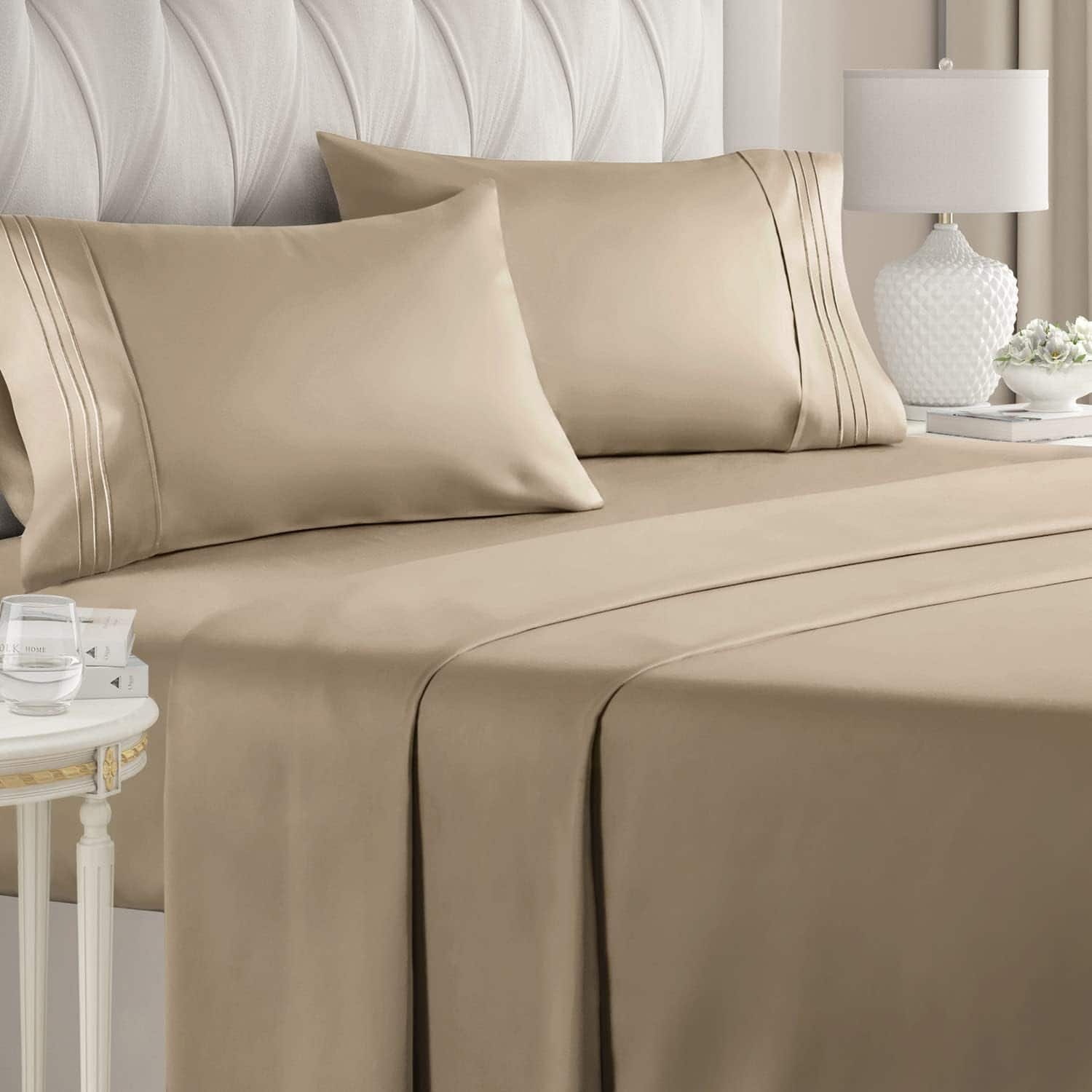 CGK Linens - Luxury Soft 4 Piece Solid Bed Sheet Set - Deep Pocket Fits 8"-16" Mattresses - California king - Cream