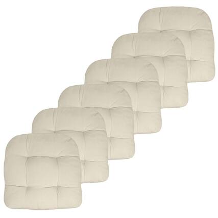 Front. Sweet Home Collection - Patio Cushions Indoor/Outdoor Chair Pads Tufted 19" x 19", 6-Pack - Cream.