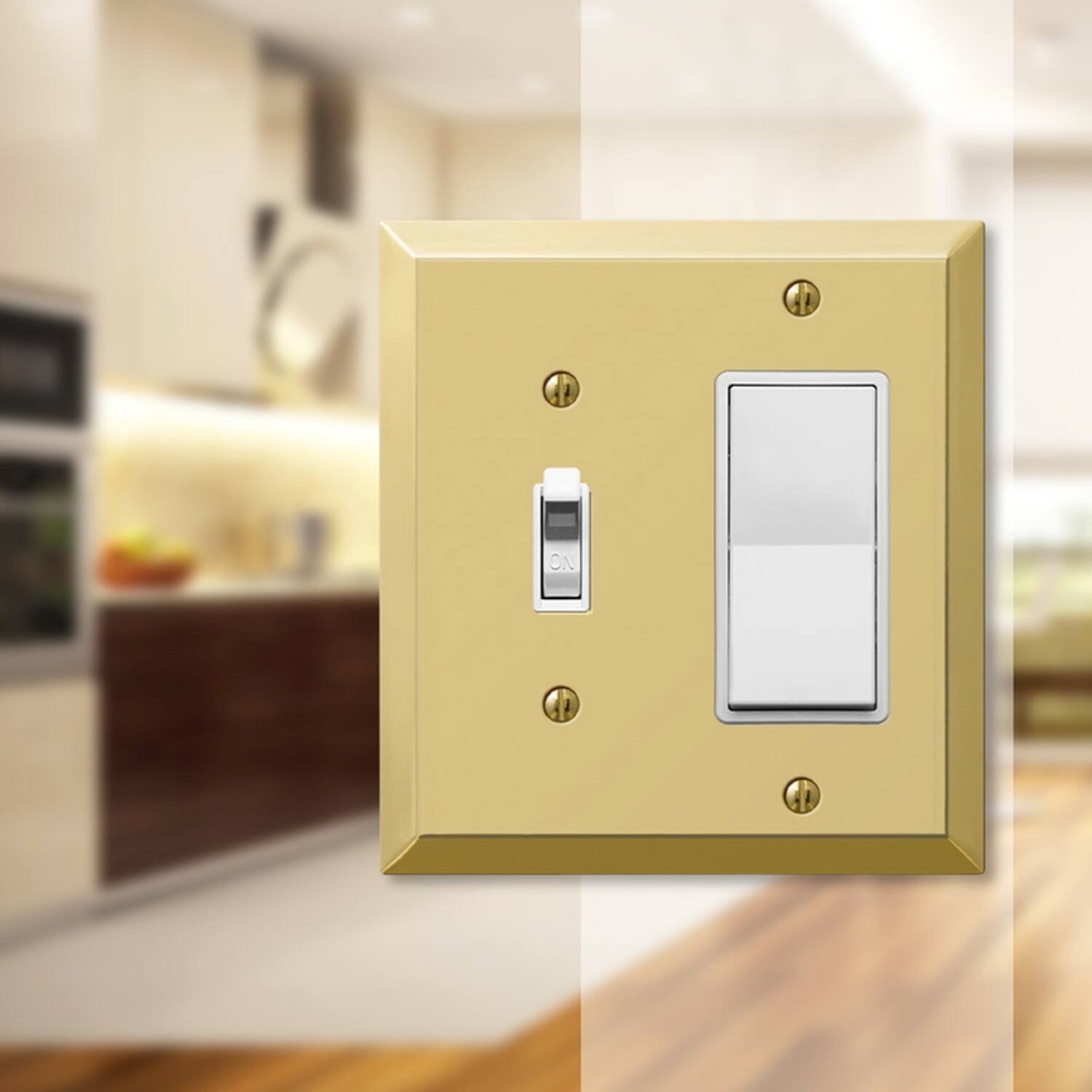 Left. AMERELLE - Amerelle Century Polished Brass 2 gang Stamped Steel Decorator/Toggle Wall Plate 1 pk - Brass.