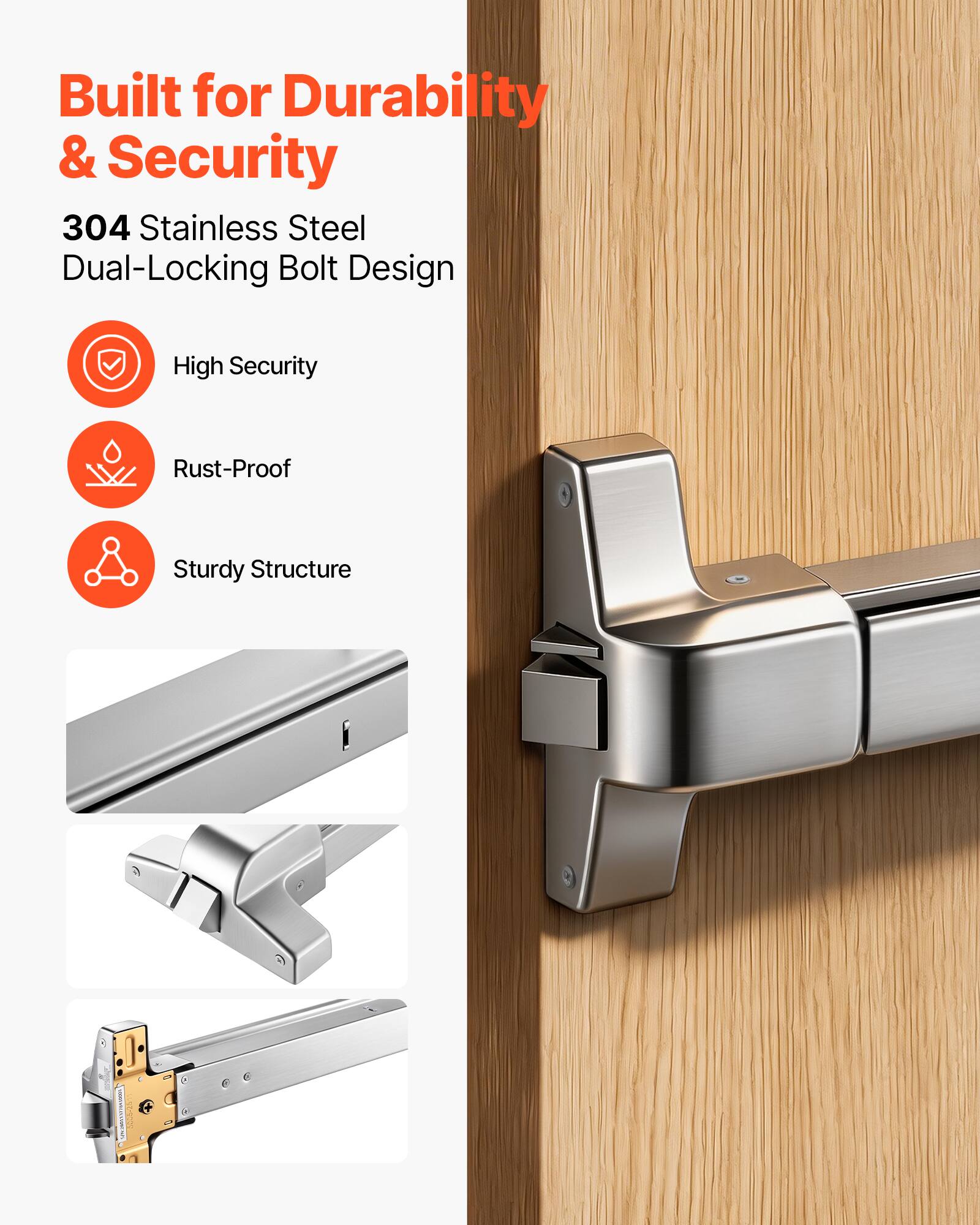 Built for Durability & Security  
304 Stainless Steel Dual-Locking Bolt Design  
- High Security  
- Rust-Proof  
- Sturdy Structure