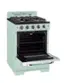 Glassic L CE-3000 is a stove with a black oven and a white stove top.