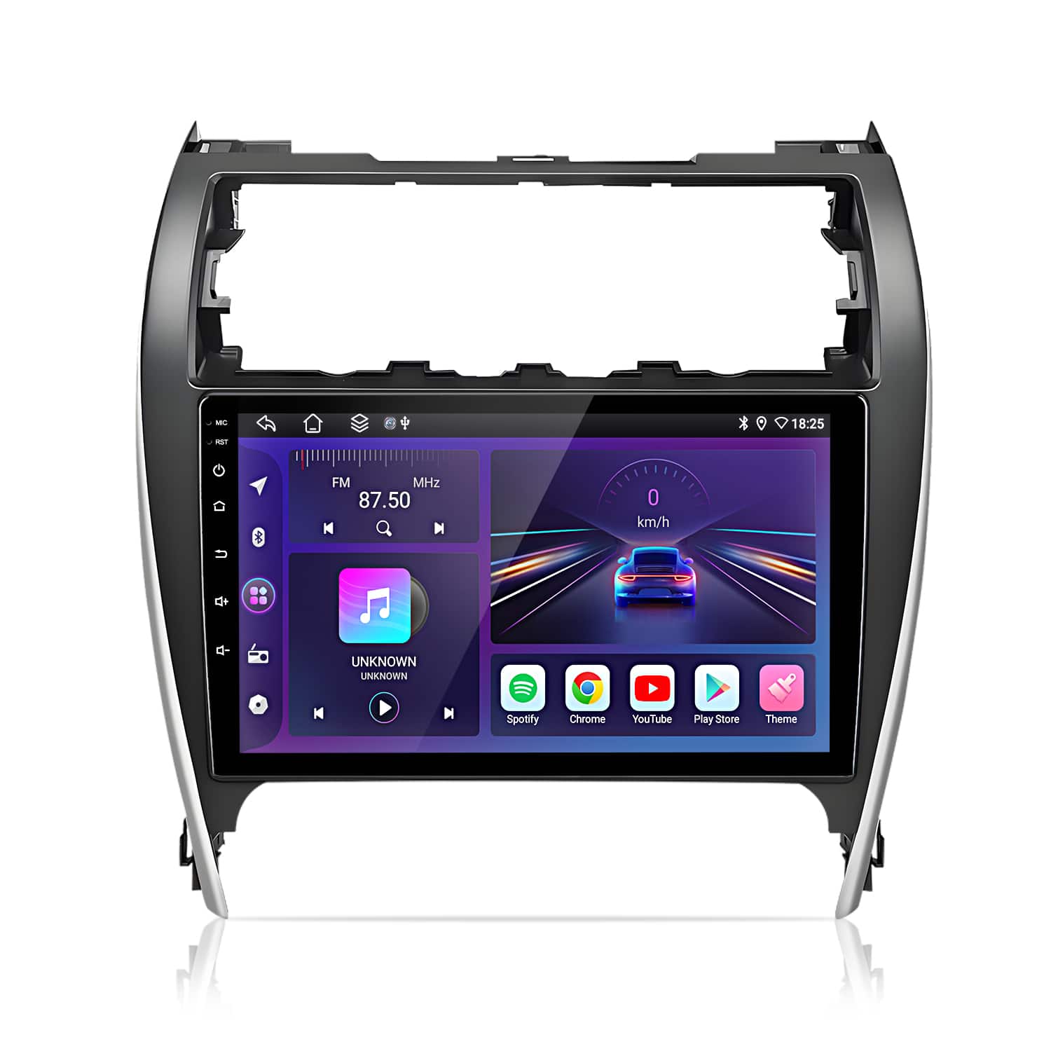 A 18:25 a1 8 FM MHz 87.50 M 0 km/h de .. - UNKNOWN UNKNOWN N M Spotify Chrome YouTube Play Store Theme