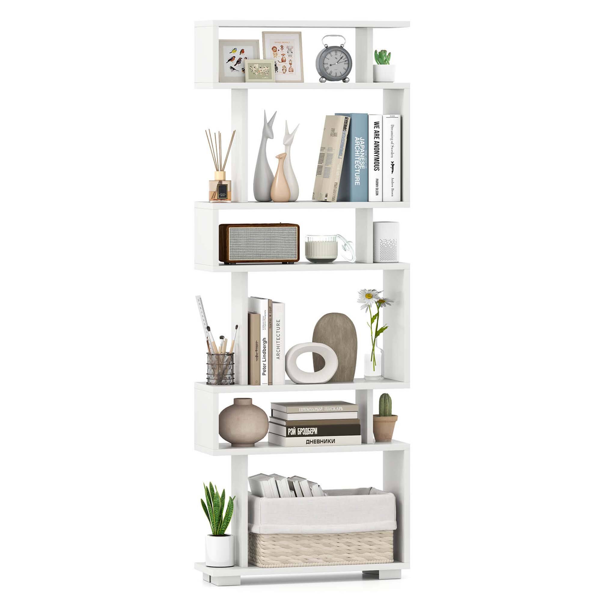 Costway - 1 PCS Bookcase 6-Tier Bookshelf with Anti-Tipping Kit Freestanding Display Shelf - White