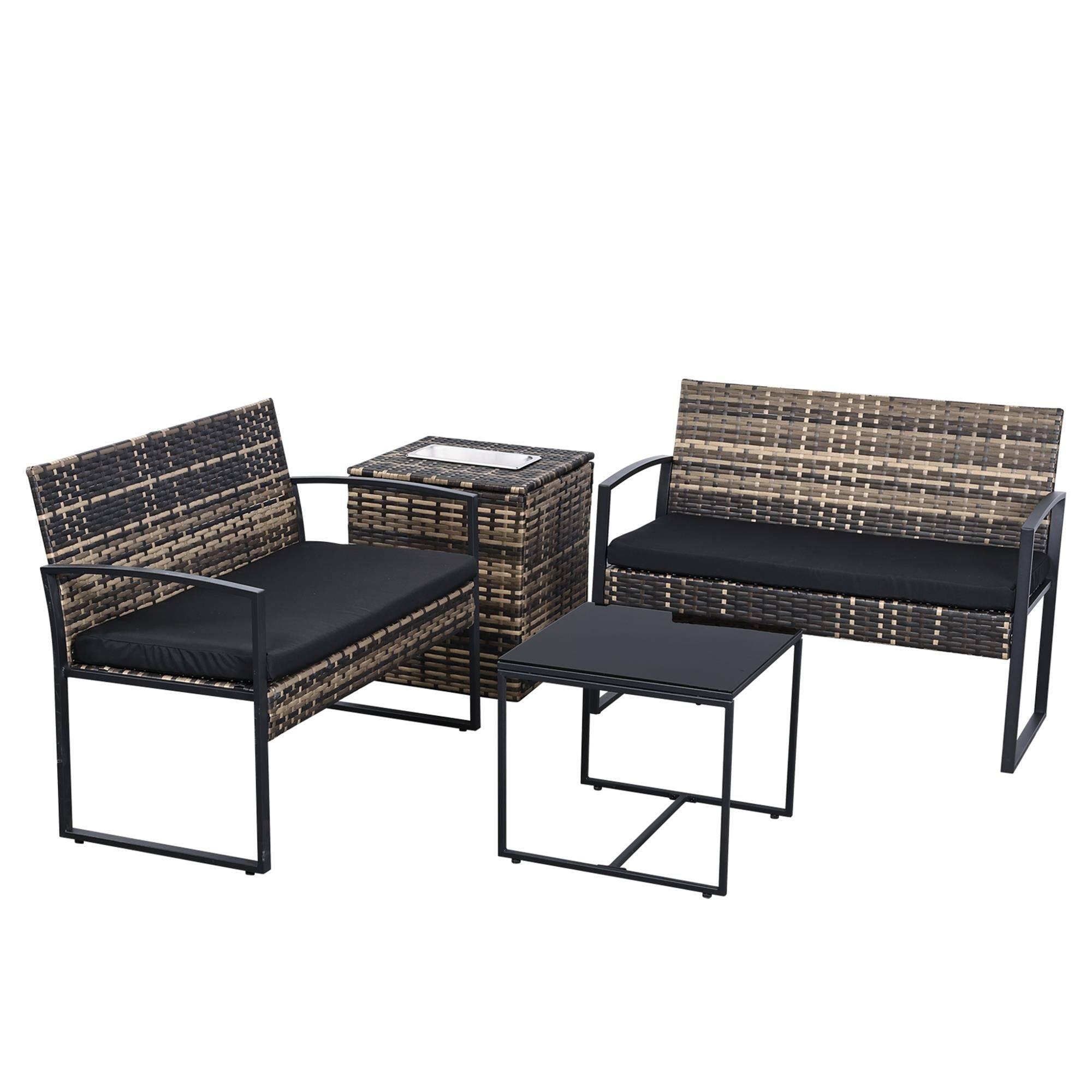 Alt View 1. Boyel Living - Yellow Black 4-Piece Set Outdoor Patio Ice Bucket Set with 2 chairs 1 ice bucket table - Yellow.