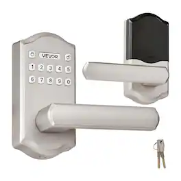 VEVOR - Keyless Entry Door Lock with Handle, Electronic Lever Door Handle with Keypad, Customizable User Codes, Keyed Entry - Satin Nickel