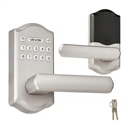 Front. VEVOR - Keyless Entry Door Lock with Handle, Electronic Lever Door Handle with Keypad, Customizable User Codes, Keyed Entry - Satin nickel.