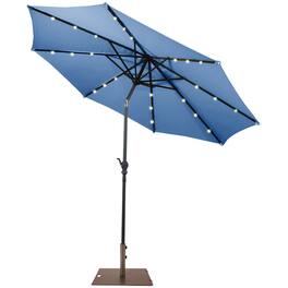 Gymax - 10 Ft Patio Table Market Umbrella w/ 24 Solar LED Lights & Heavy-duty Base - Blue