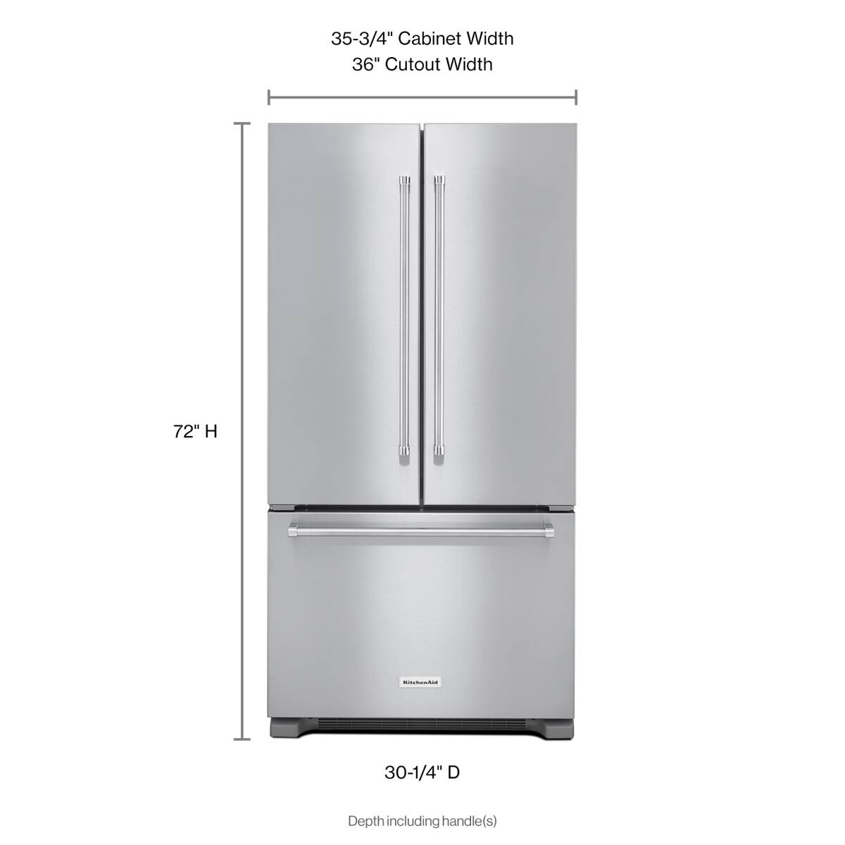 35-3/4" Cabinet Width  
36" Cutout Width  
72" H  
30-1/4" D Depth including handle(s)