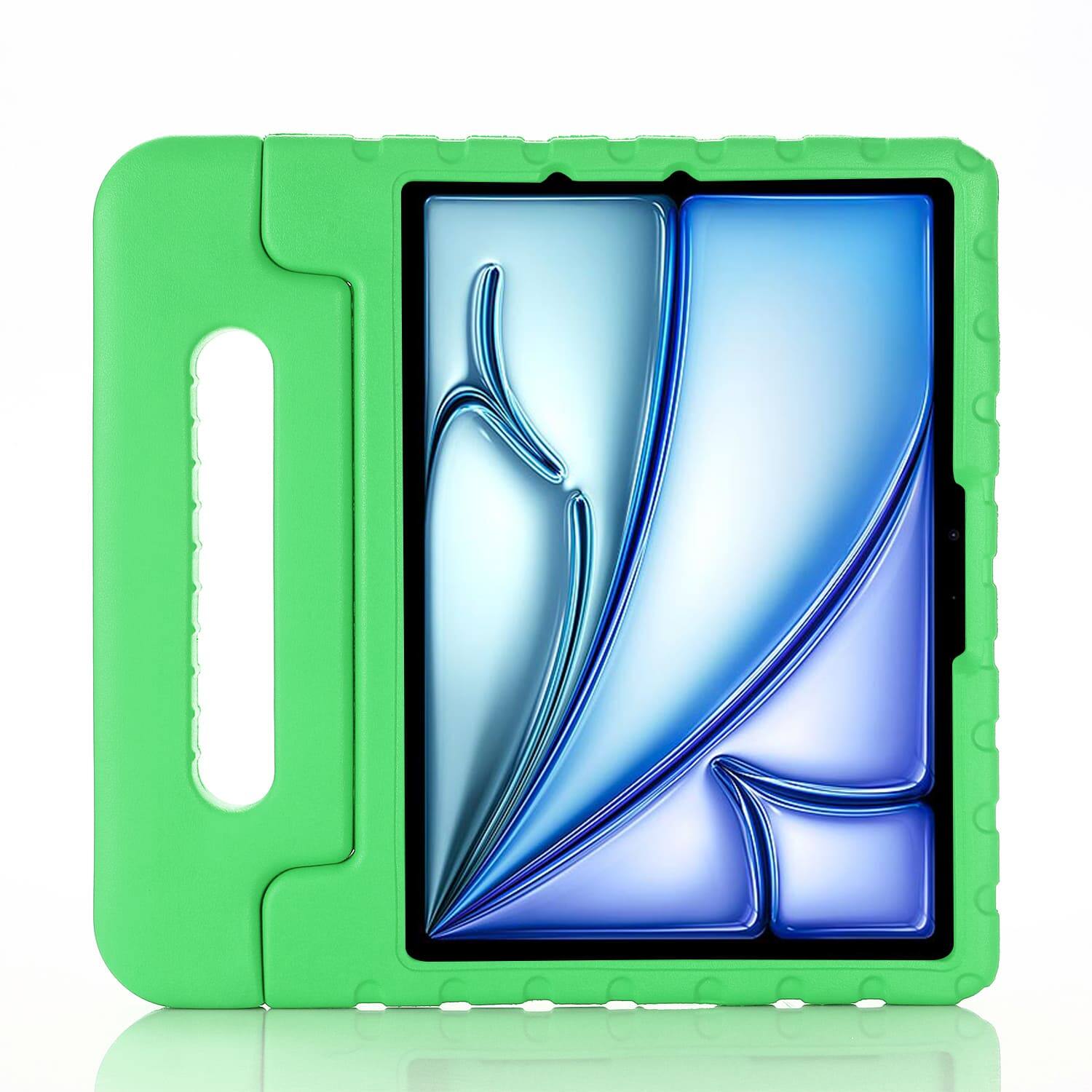 Angle. UUCOVER - Kid-Friendly Tablet Protective Case for Apple iPad Air 11-inch M4 M3 M2 2026/2025/2024 with Convertible Handle Kickstand - Green.
