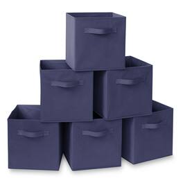 Casafield - (Set of 6) Collapsible Fabric Cubes - Storage Bins - Navy Blue