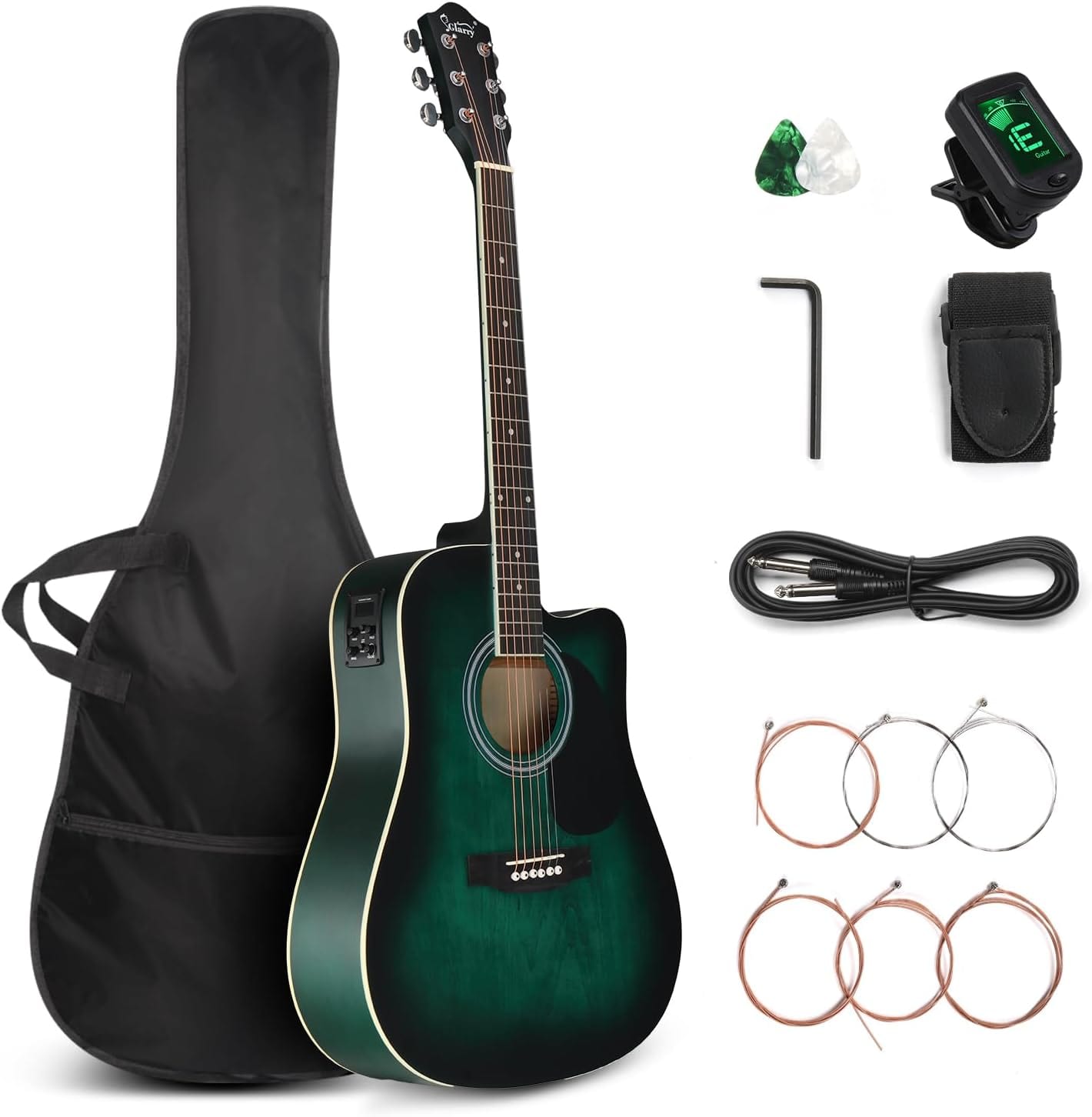 Winado - Full Size 6 Strings Acoustic Electric Guitar Beginner Kit, Cutaway 41 Inch Electric Acoustic Guitar w/Inbuilt Tuner, Bag