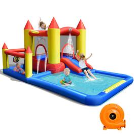 Gymax - Inflatable Water Slide Castle Kids Bounce House Indoor & Outdoor w/ 480W Blower
