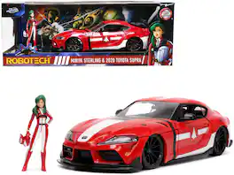 Jada - 2020 Toyota Supra with Graphics and Miriya Sterling Diecast Figurine "Robotech" "Hollywood Rides" Series 1/24 - Red