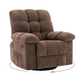 Babevy - 35.4" Wide Manual Recliner Chair, Chenille Upholstery Swivel Nursery Recliner Chair - Brown