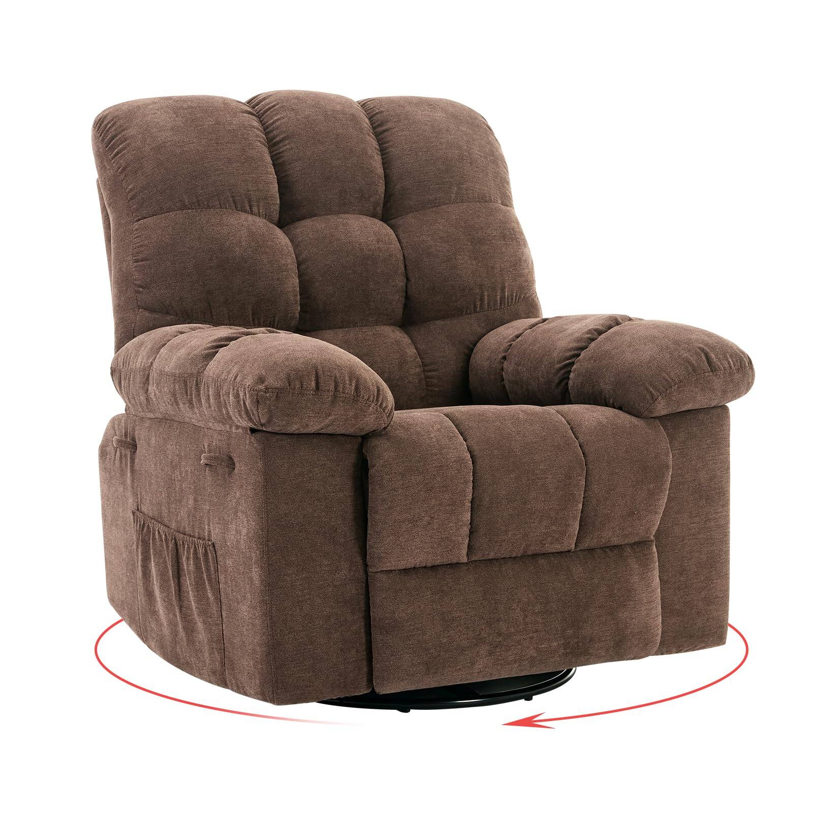Front. Jojoka - 35.4" Wide Manual Recliner Chair, Chenille Upholstery Swivel Nursery Rocking Chair - Brown.