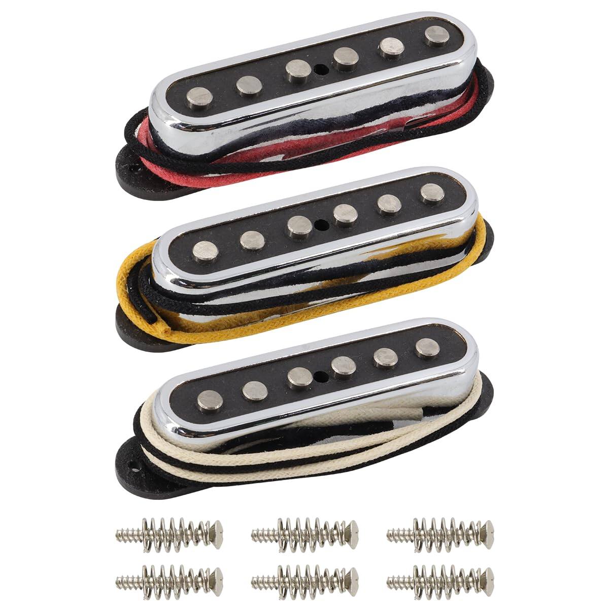Front. Dazzling Pops - Alnico 5 St Pickup Single Coil Pickups Open Style Neck/middle/bridge Set For Stratocaster Electric Guitar - Chrome Cover.