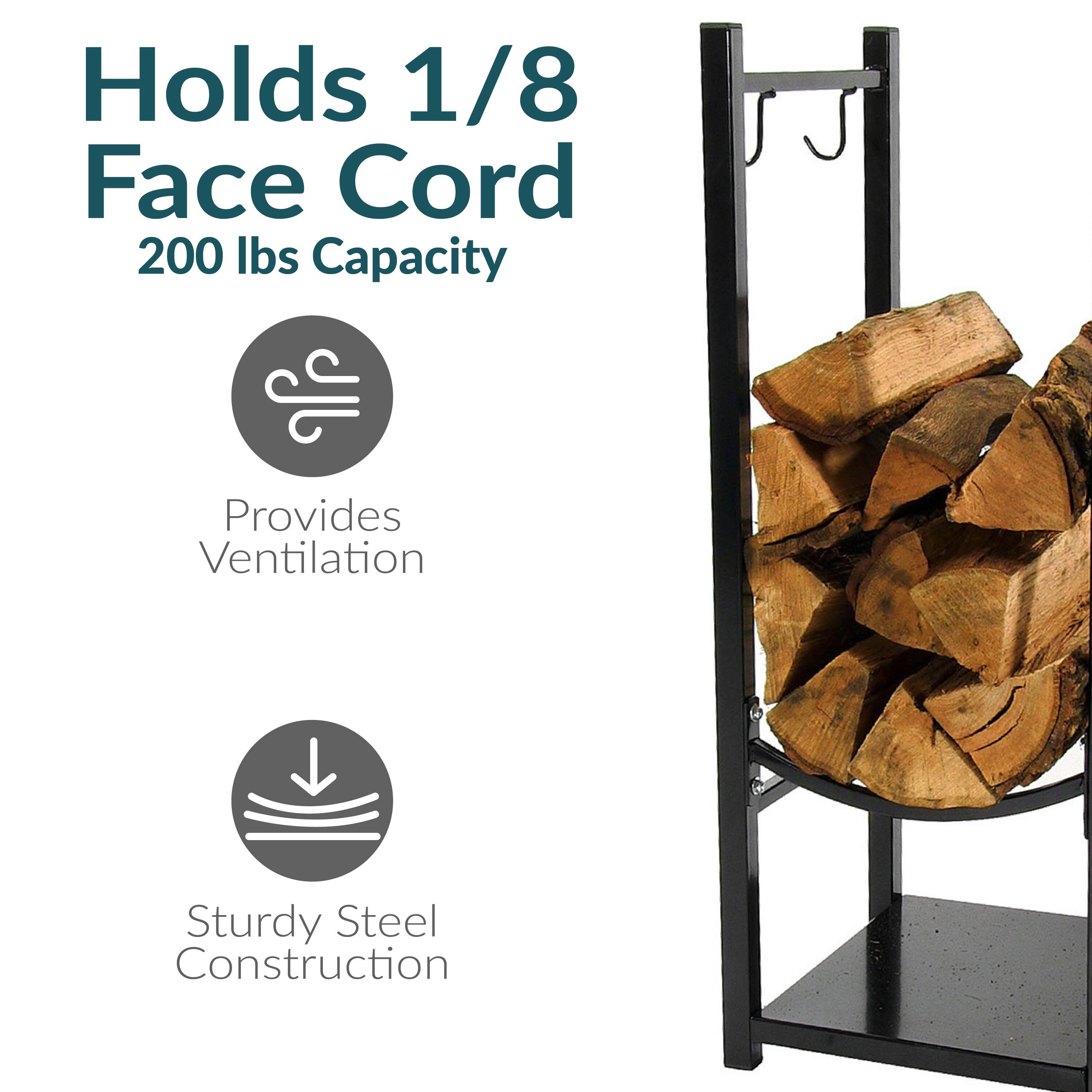 Holds 1/8 Face Cord  
200 lbs Capacity  

Provides Ventilation  

Sturdy Steel Construction
