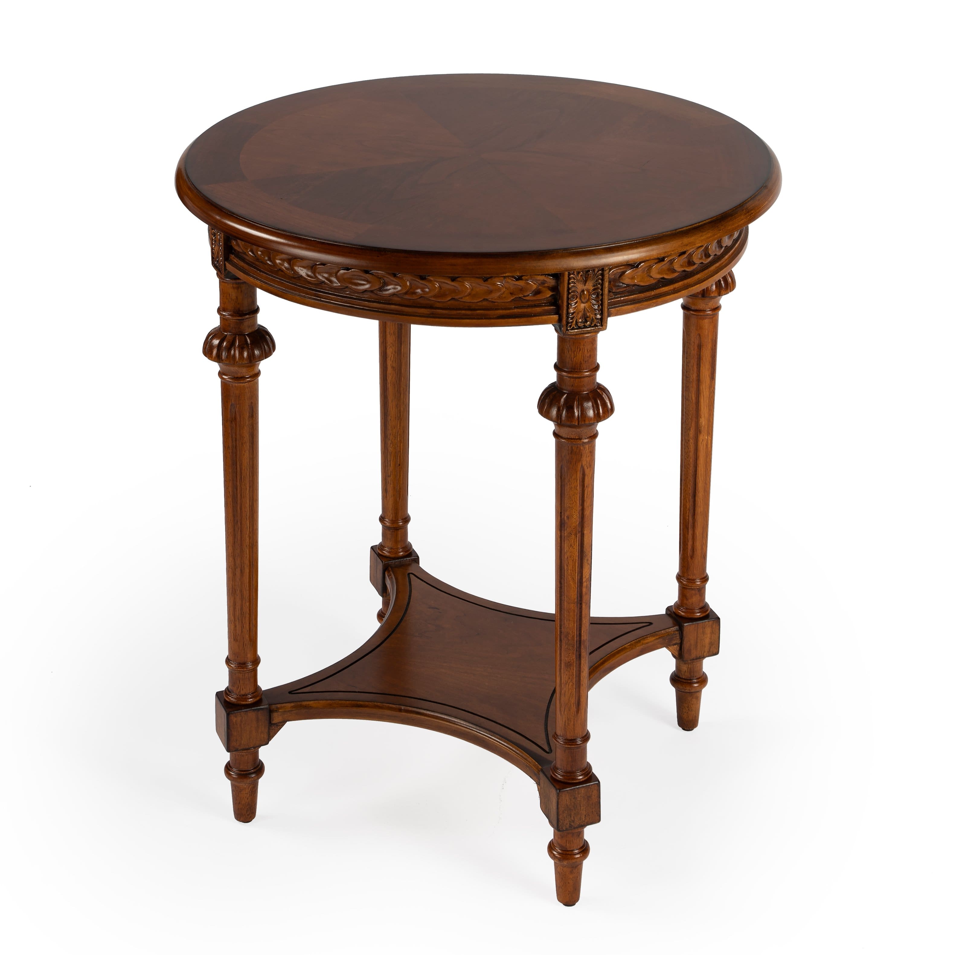 Butler Specialty - Hellinger 24 in. W Round Wood Tall End Table with Open Shelf - Medium Brown