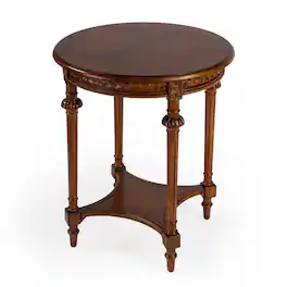 Butler Specialty - Hellinger 24 in. W Round Wood Tall End Table with Open Shelf - Medium Brown