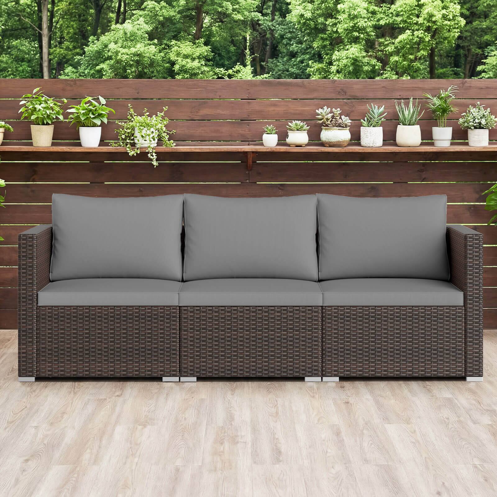 Alt View 1. Costway - Costway 3PCS Patio Sectional Sofa Set with Right Arm Sofa & Left Arm Sofa, Soft Cushions - Gray + Mix Brown.