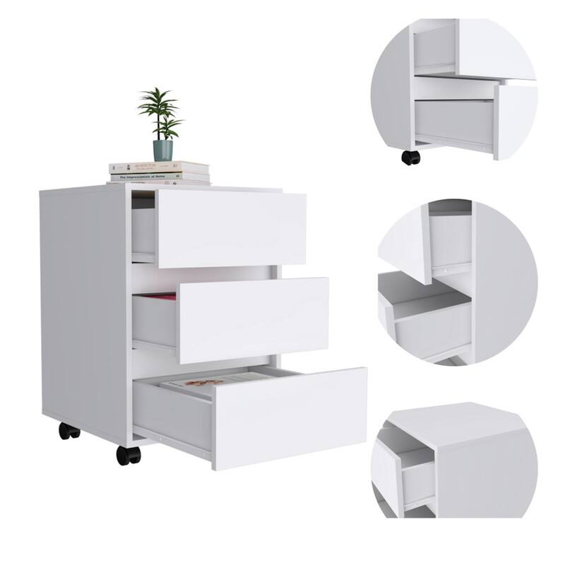Alt View 1. HTUTWOO - 3-Drawer Filing Cabinet - Mobile Storage on 4 Casters, Superior Top, Particle Board, White, 17.8" x 18.3" x 17.8" - White.