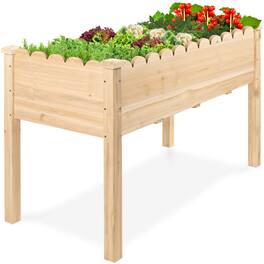 Best Choice Products - 48x24x30in Raised Garden Bed, Scalloped Design, Elevated Wooden Planter for Yard - Natural