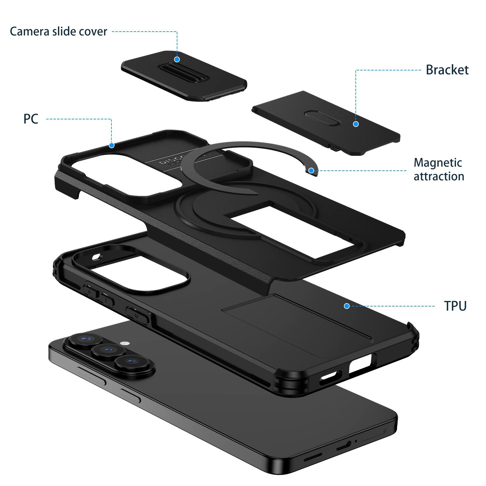 Camera slide cover  
Bracket  
PC  
Magnetic attraction  
TPU