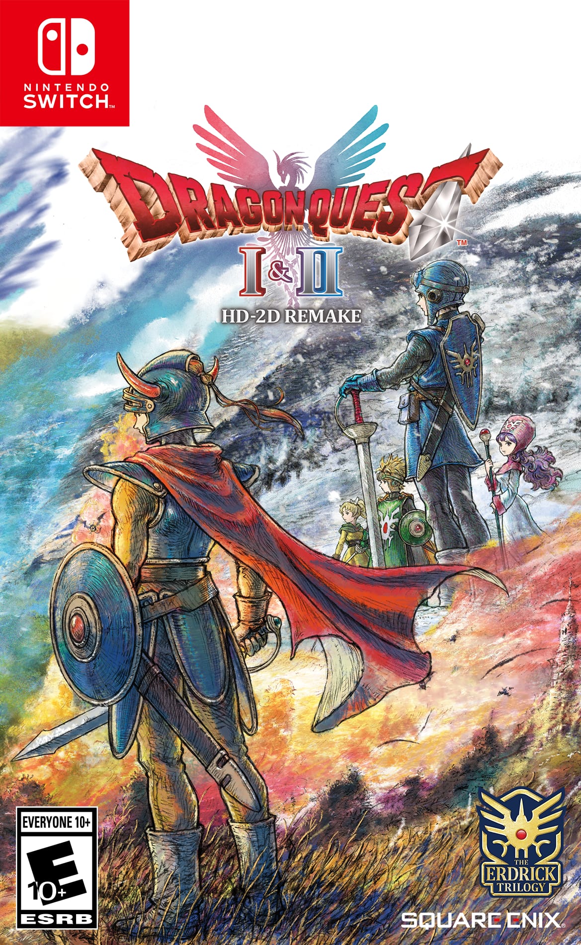 a. NINTENDO SWITCH TM DRAGONQUEST TM I & II HD-2D REMAKE EVERYONE 10+ 10+ ESRB THE ERDRICK TRILOGY SQUARE ENIX