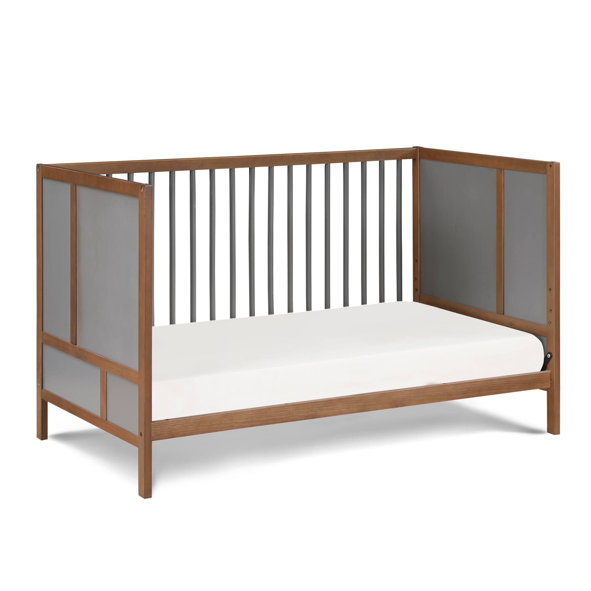 Alt View 1. GOODSILO - Modern 3-in-1 Convertible Wooden Crib with Adjustable Mattress Heights for Nursery Bedroom - Walnut Brown.