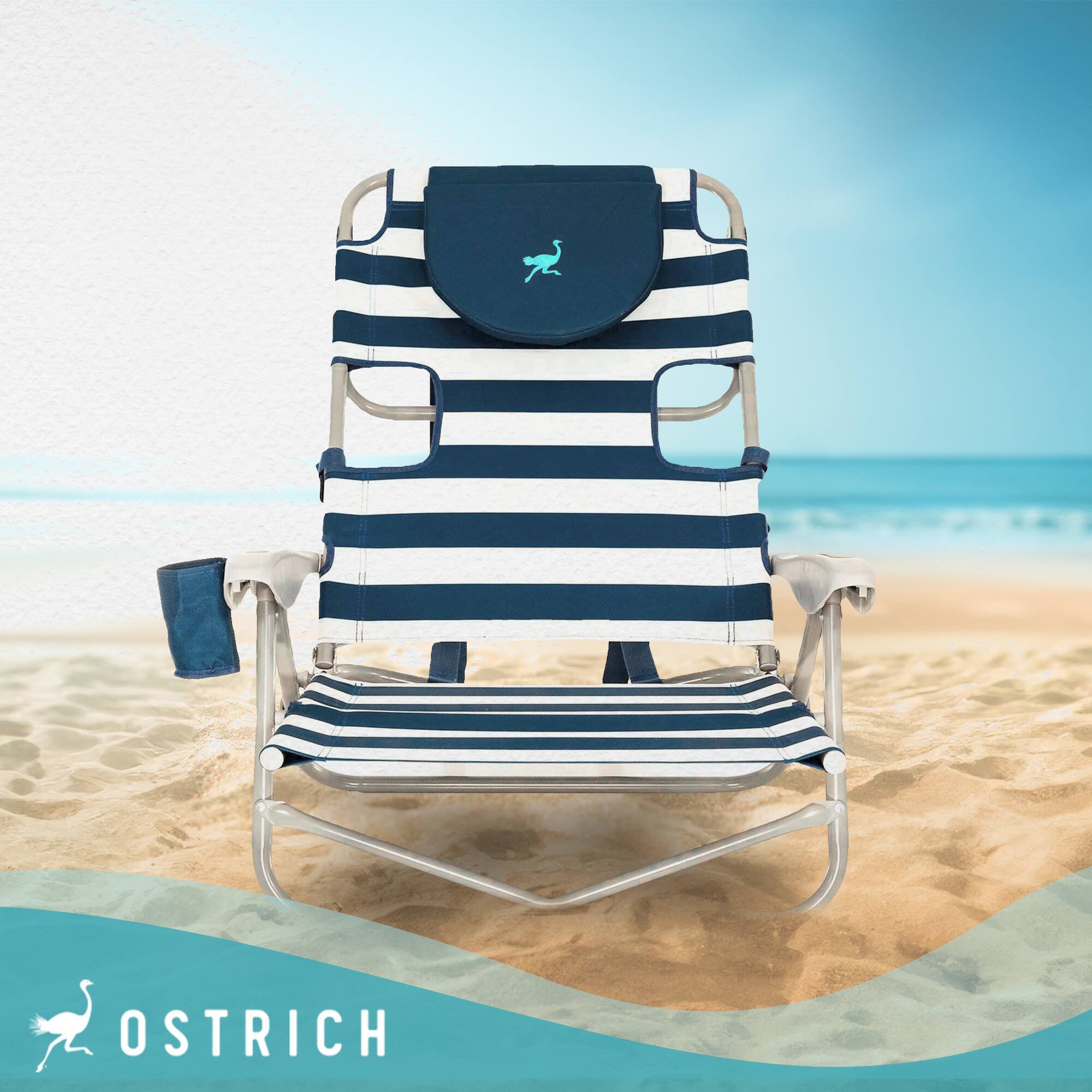 Alt View 2. Ostrich - Ostrich On-Your-Back Outdoor Reclining Beach Pool Camping Chair, Blue Stripe - Striped.