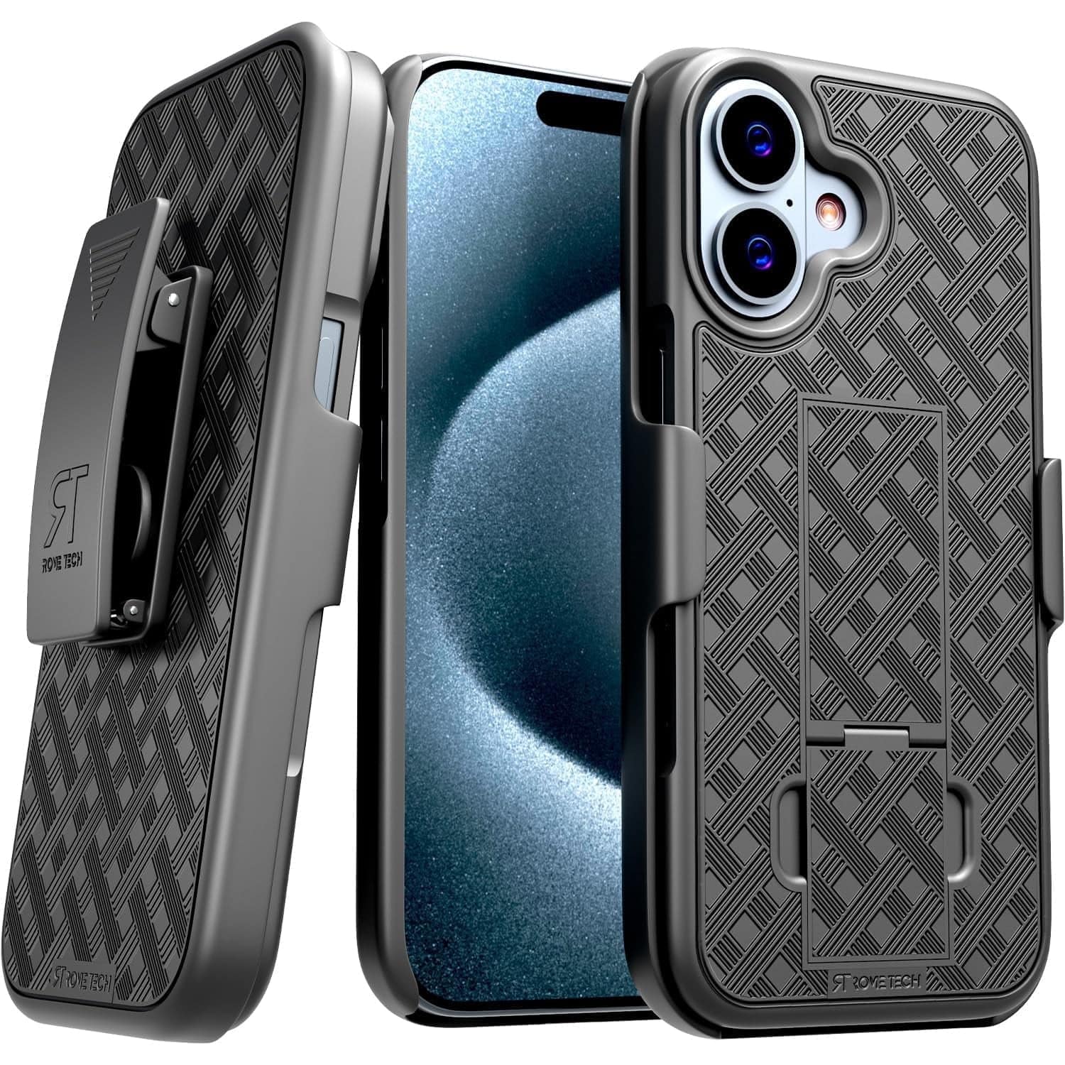 RomeTech - Shell Holster Combo Case for Apple iPhone 16 Plus - Black
