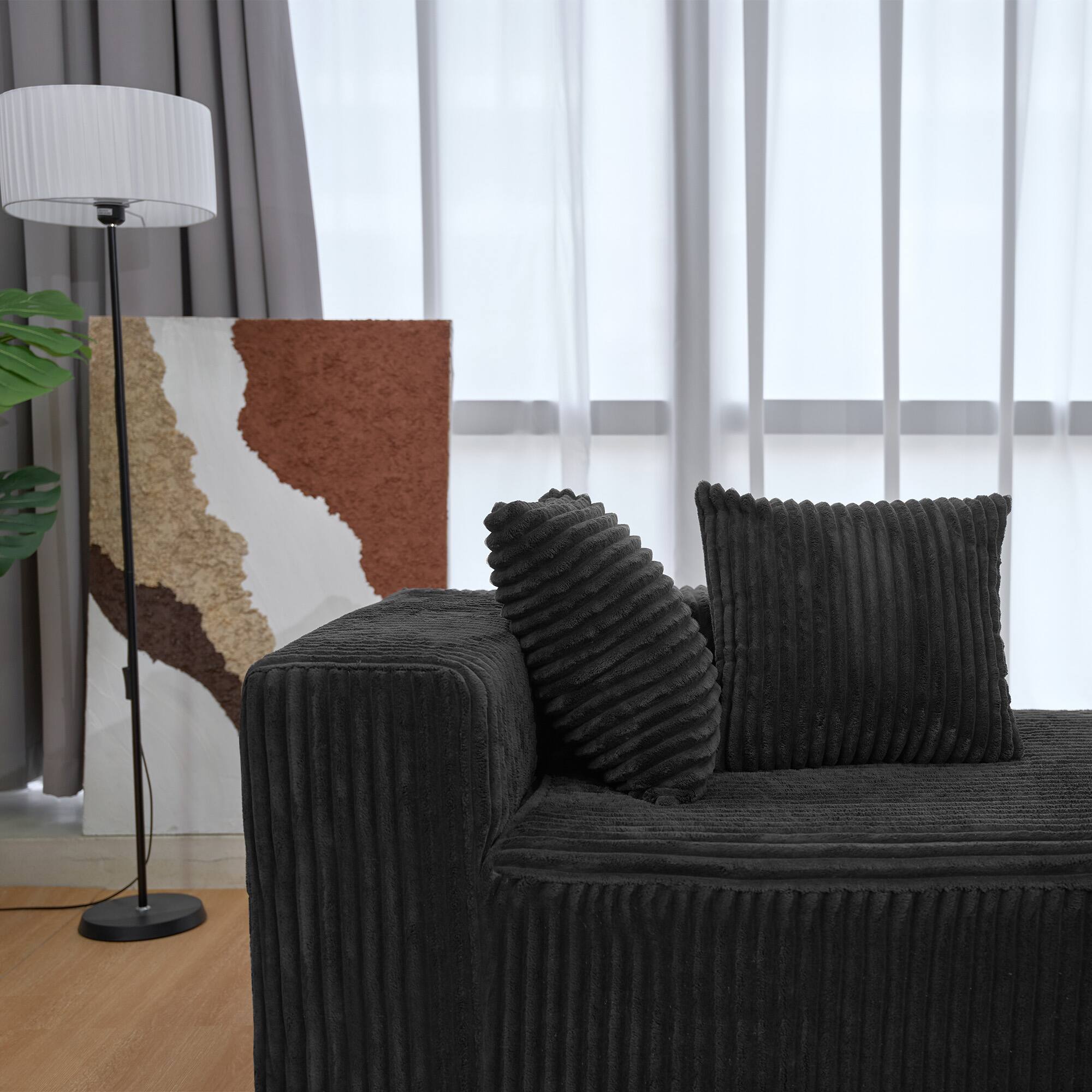 Alt View 4. Meqiodas - 130" Boneless Couch, Cloud Couch Sectional, Corduroy Sofa for Living Room, U Shaped Modular Sofa, No Assembly - Black.