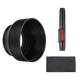 Unique Bargains - 52mm Rubber Camera Lens Hood, Collapsible 3-Step Sun Shade with Cleaning Cloth & Pen - Black