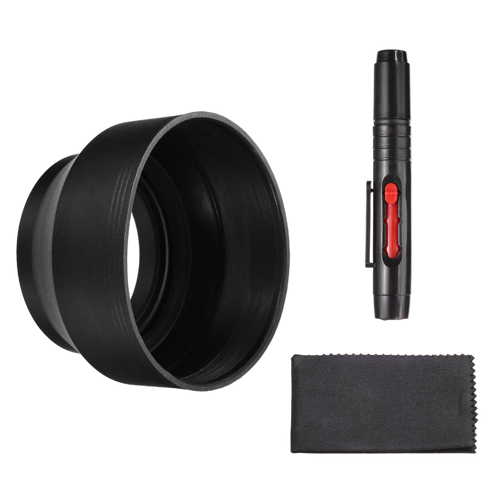 Front. Unique Bargains - 52mm Rubber Camera Lens Hood, Collapsible 3-Step Sun Shade with Cleaning Cloth & Pen - Black.