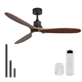 Sofucor - 60 inch Solid Wood Ceiling Fan with Lights and Remote Low Profile Ceiling Fan Outdoor Indoor for Bedroom Farmhouse Patio - Black