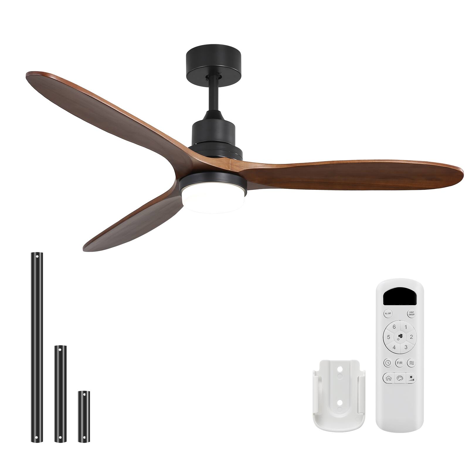 Front. Sofucor - 60 inch Solid Wood Ceiling Fan with Lights and Remote Low Profile Ceiling Fan Outdoor Indoor for Bedroom Farmhouse Patio - Black.