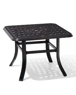 Crestlive Products - Black Square Cast Aluminum Outdoor Side Table with Umbrella Hole - Brown