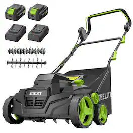 Steelite - 42V (2x21V) Max 15-Inch 2-in-1 Cordless Dethatcher and Scarifier with 2x4.0 Ah Batteries & Charger