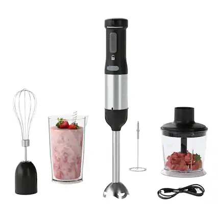 Front. Whuto - WHUTO Cordless Immersion Hand Blender, 5-in-1 Variable Speed blender handheld,Grey - black.
