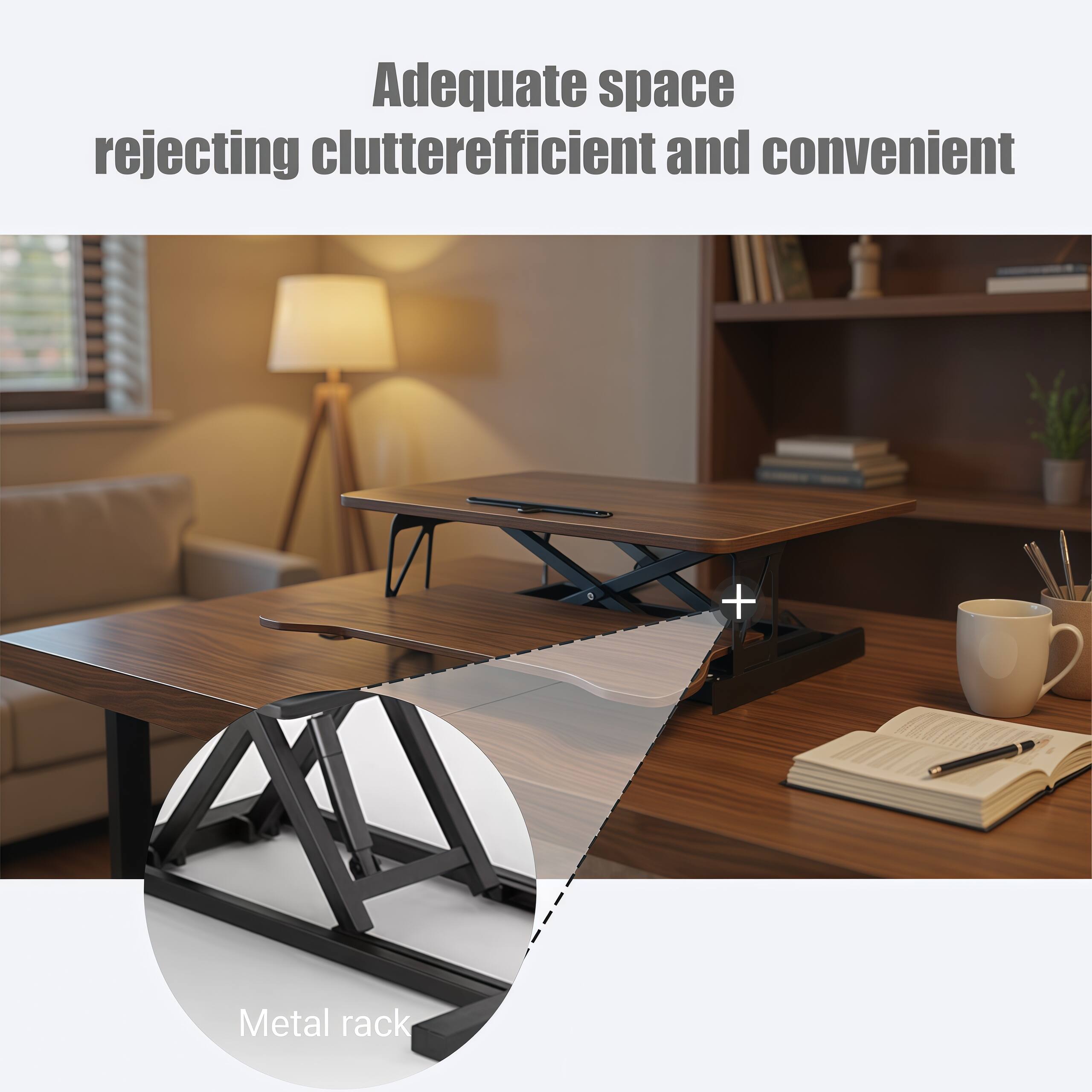 Adequate space rejecting clutter, efficient and convenient  
+ Metal rack