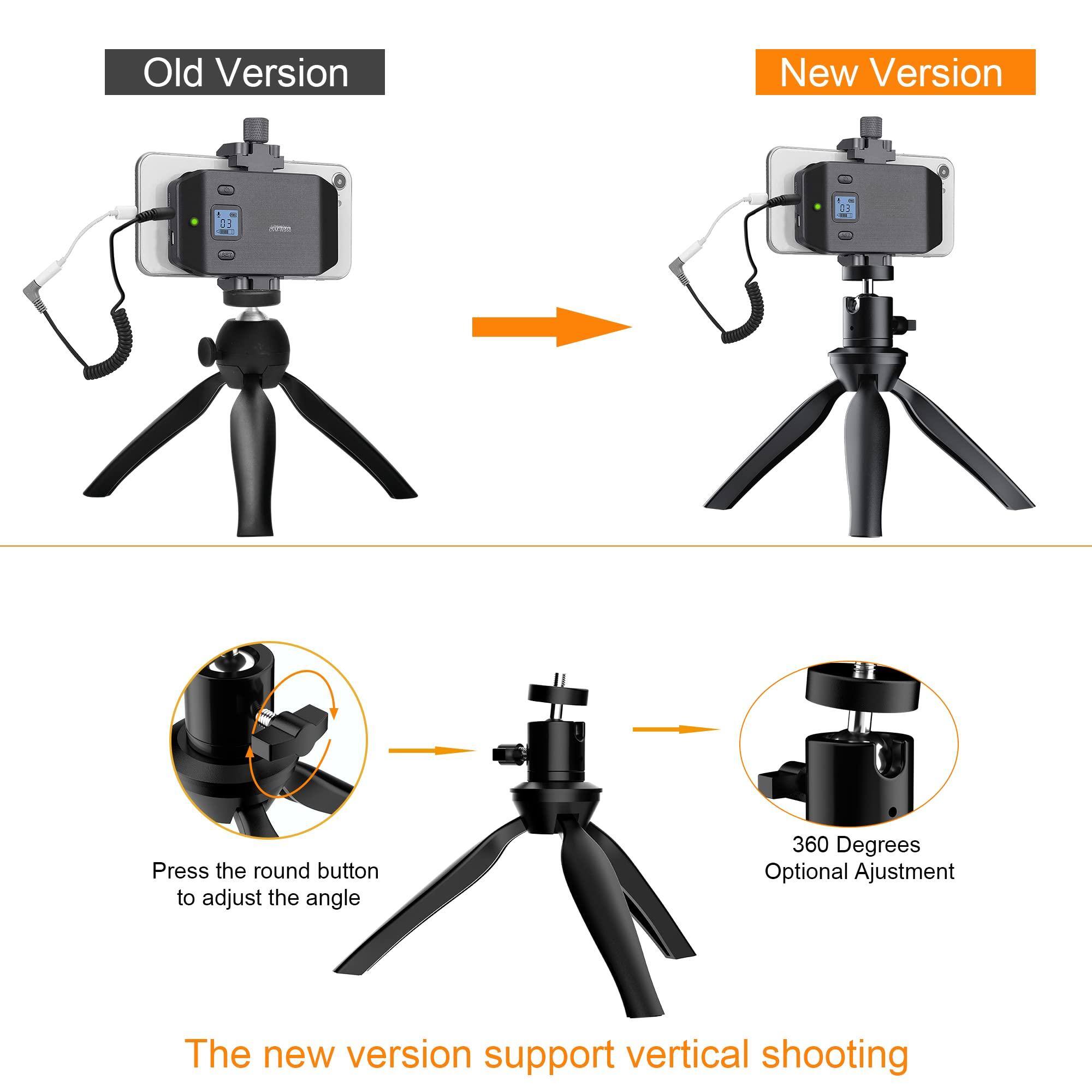 Old Version  
Press the round button to adjust the angle  

New Version  
Press the round button to adjust the angle  
360 Degrees Optional Adjustment  
The new version support vertical shooting