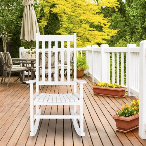 Alt View 4. Winado - Wooden Rocker Rocking Chair, All Weather Wooden Rocking Chair with High Backrest, Patio Rocker for Garden, Yard, Balcony - White.